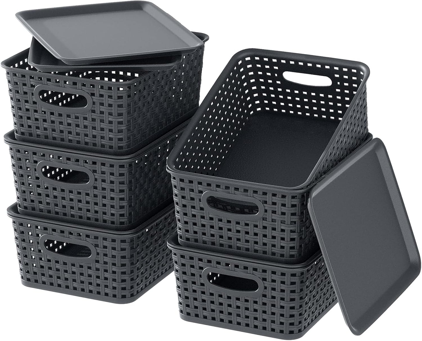 Xyskin Plastic Storage Baskets with Lids, Set of 6 Small Basket Bin