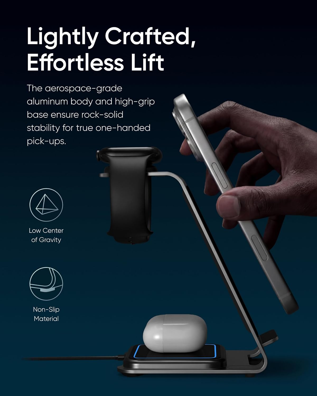 Intoval Aluminum 3 in 1 Wireless Charging Station for iPhone 17 16 15 14 13 12 11 Pro Max XR, Wireless Charger for Apple Watch 11 10 9 8 7 Ultra SE 3 2, Phone Charger for AirPods 4 Pro 2 3 (Desert)
