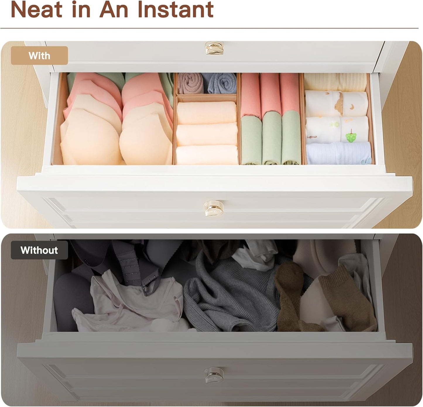 Criusia Drawer Organizer Clothes, 10 Pack Dresser Organizer for Baby Clothes, Underwear, Sock- Foldable Closet Organization and Storage Dividers Bins for Nursery, Bedroom (Brown)