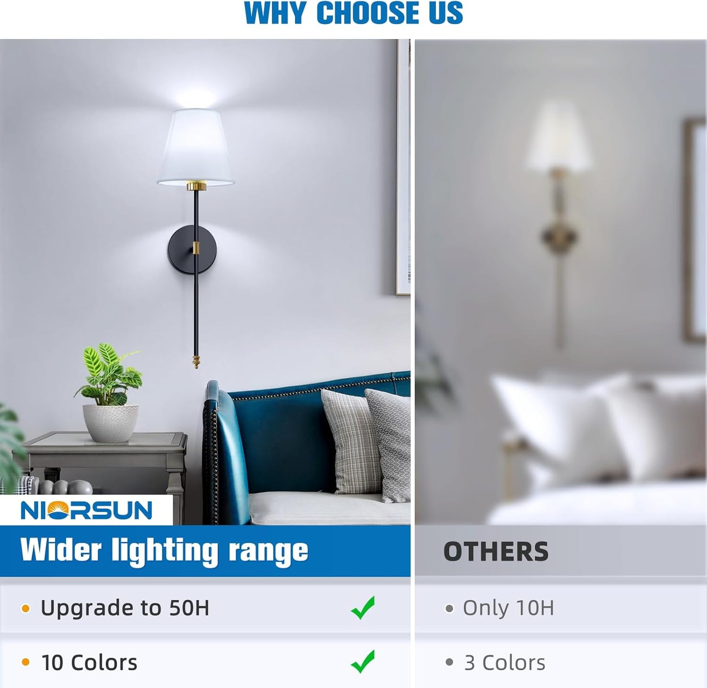 NIORSUN Battery Operated Wall Sconce Set of 2,Gold-Black Rechargeable Wall Lights with 10400mAh Dimmable Bulbs and Remote,9 Colors Wireless Wall Lamps for Bedroom Living Room Hallway Decor