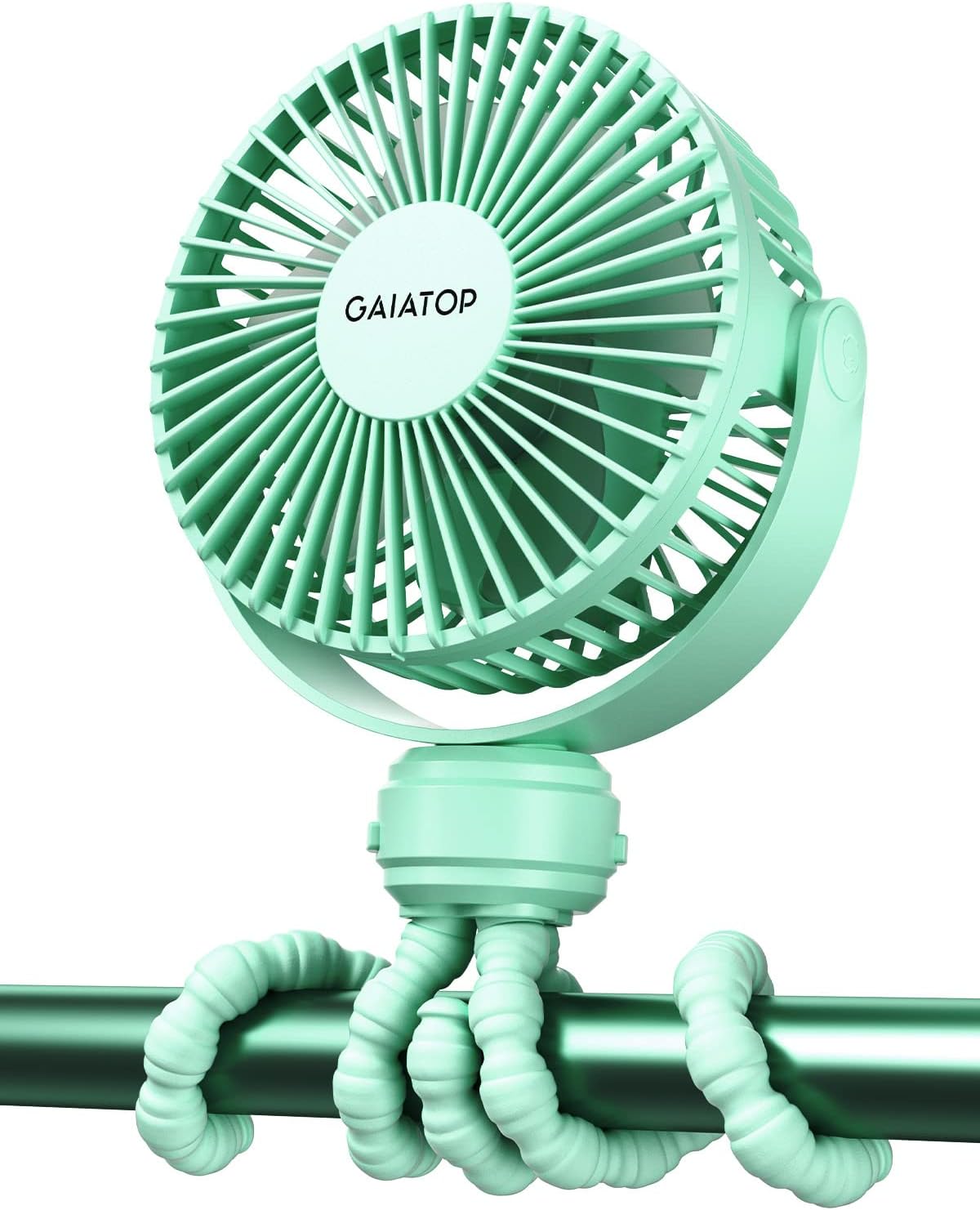 Gaiatop Mini Portable Stroller Fan, Battery Operated Small Clip on, Detachable 3 Speed Rechargeable, 360° Rotate Flexible Tripod Better Cooling for Car Seat Crib Treadmill Travel Green