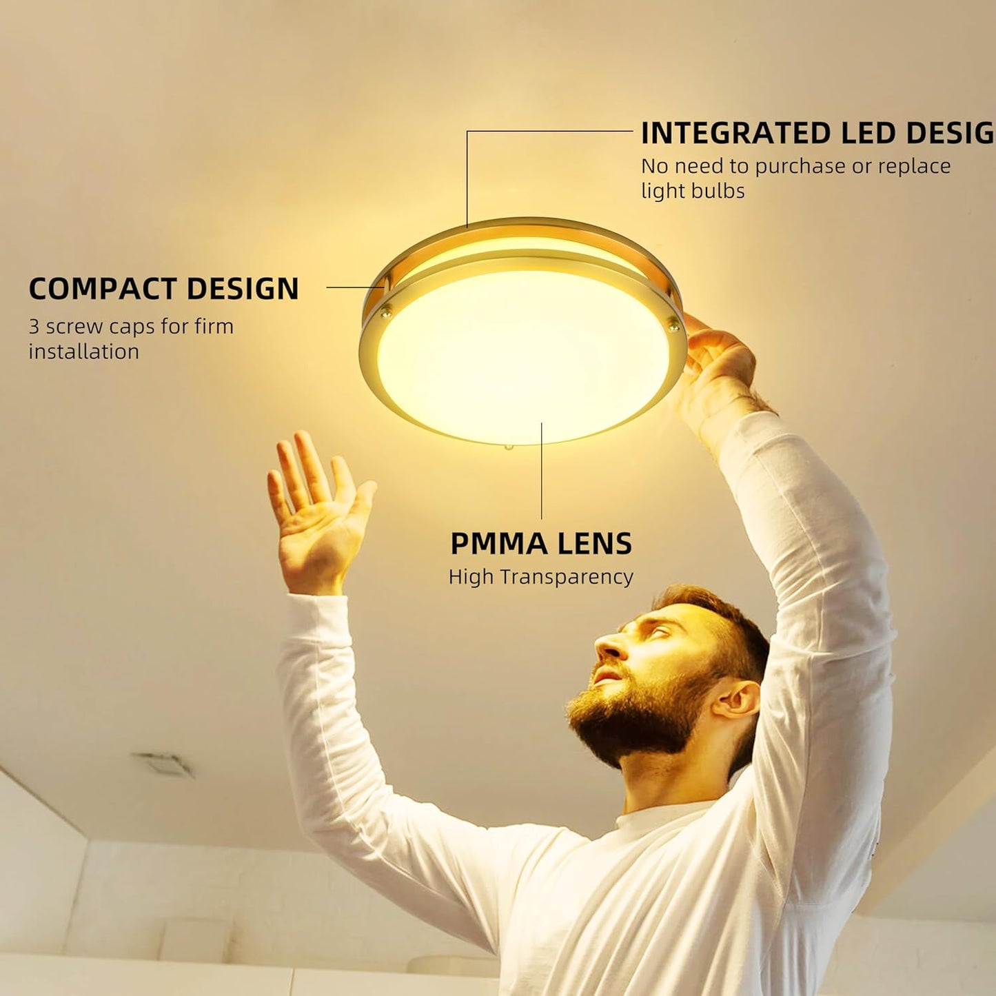 hykolity 13 inch Flush Mount LED Ceiling Light Fixture, 2700K/3000K/3500K/4000K/5000K Adjustable Ceiling Lights, Gold Saturn Dimmable Lighting for Hallway Bathroom or Kitchen ETL Listed 1Pack