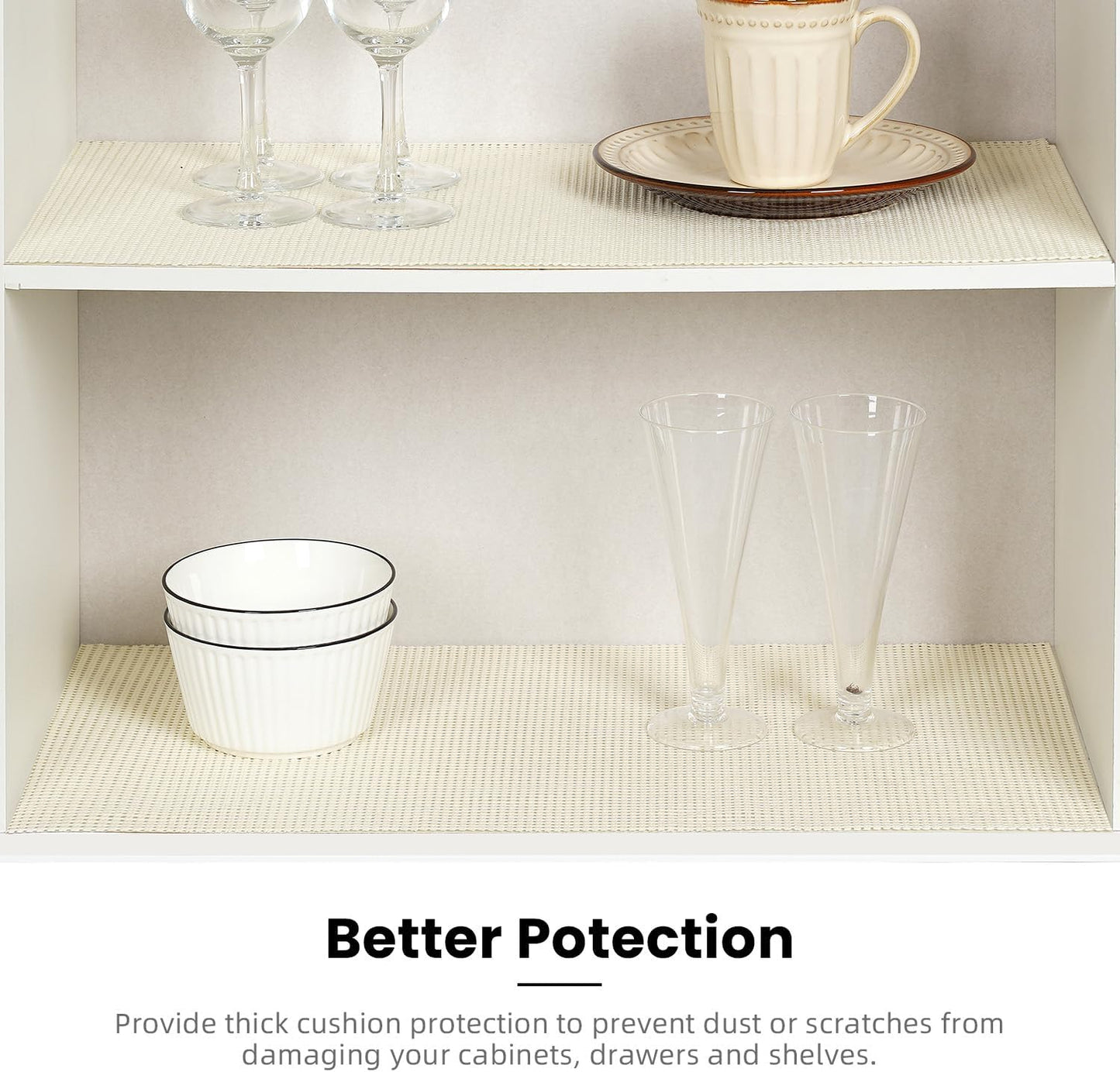 BAGAIL Non-Adhesive Shelf Liner, Thick Strong Grip Drawer Liners for Kitchen Cabinets, Heavy-Duty Easy Cut Cabinet Liners for Shelves, Pantry, Bathroom Cupboards - 12" x 20FT, Cream