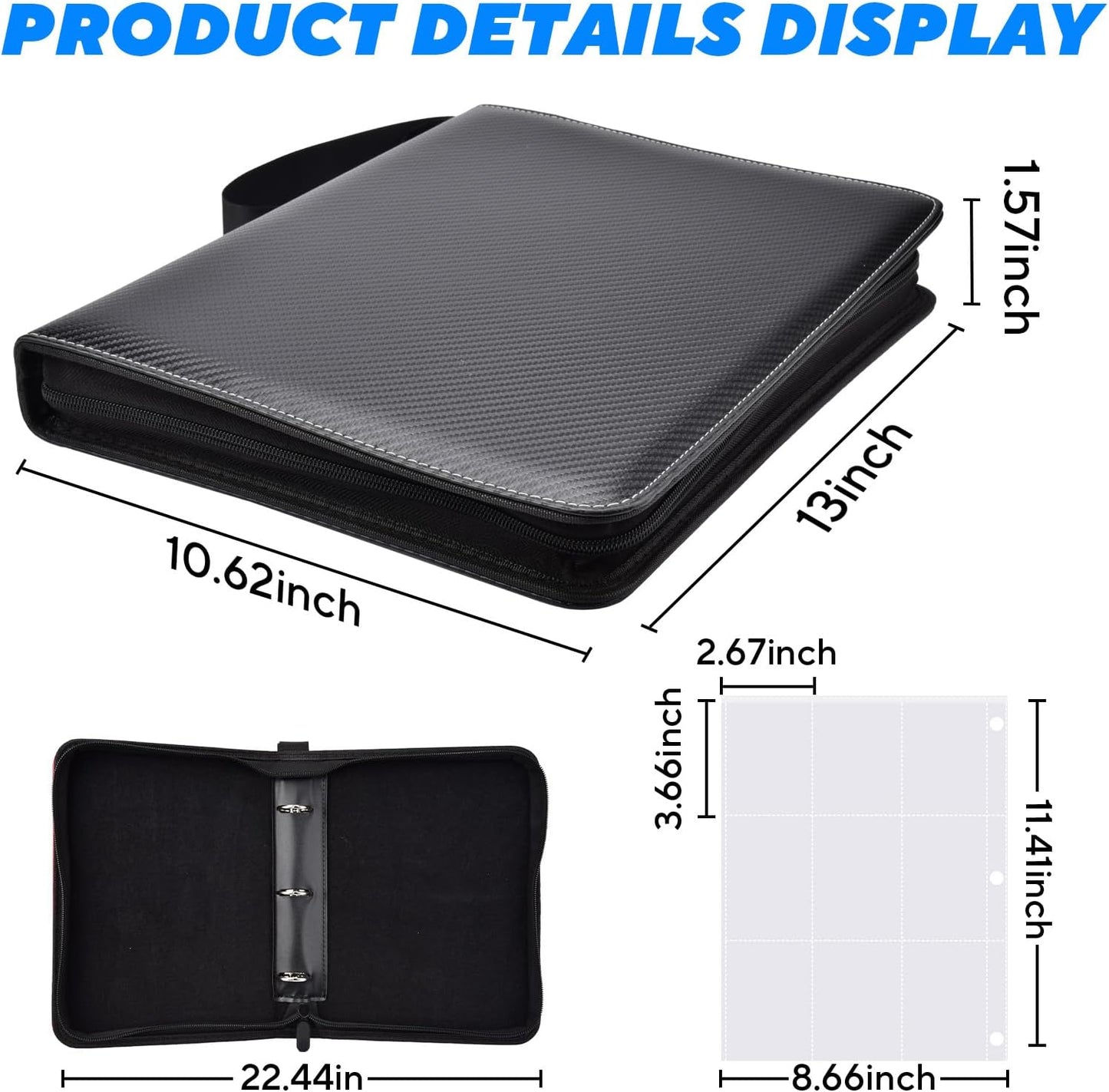 Portable 9-Pocket Trading Card Binder, Holds 1080 Cards with 60 Removable Double-Sided Sleeves, Baseball Card Binder Card Storage Organizer Album for Boys, Girls, Sports & Game Cards