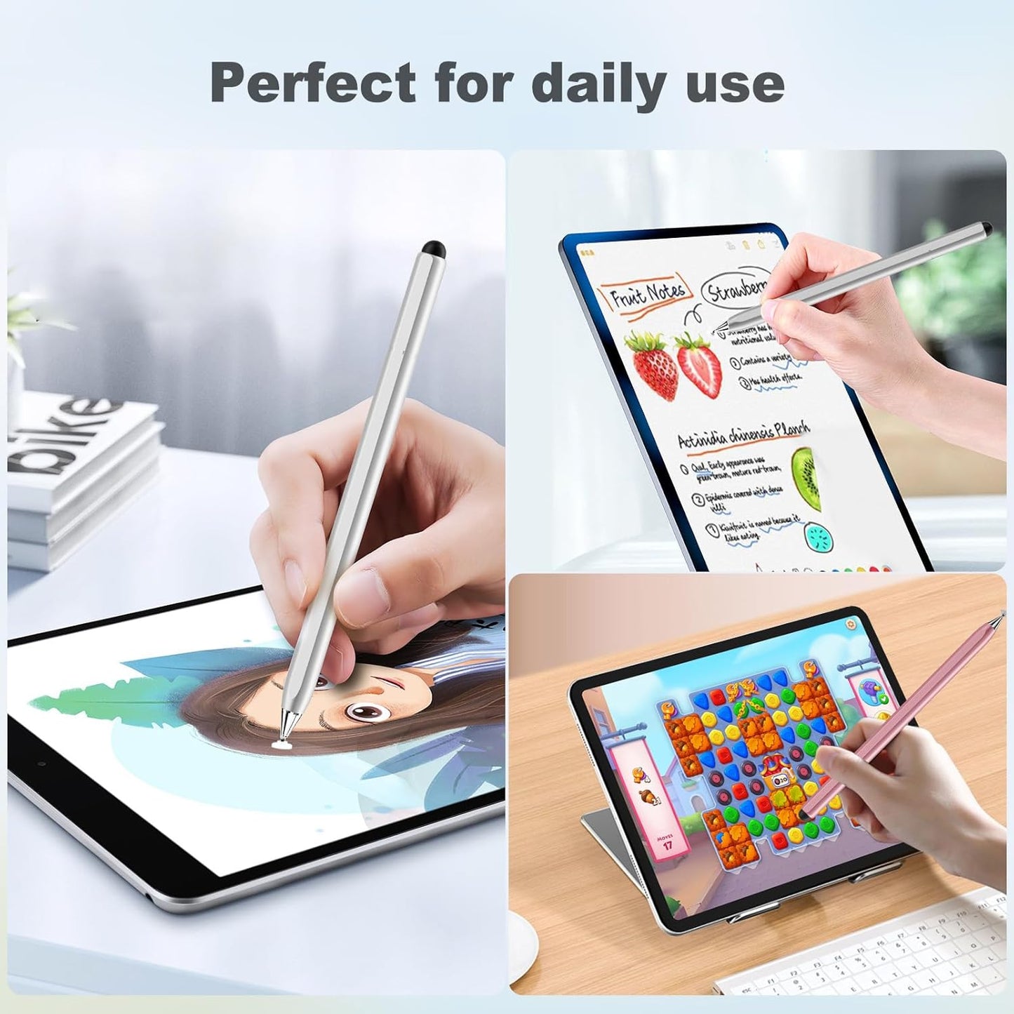 Stylus Pen for Touchscreen, 2 in 1 Stylus for Apple iPhone iPad Pro Android Tablets Chromebook All Universal Touch Screens (Rose Gold/Silver)