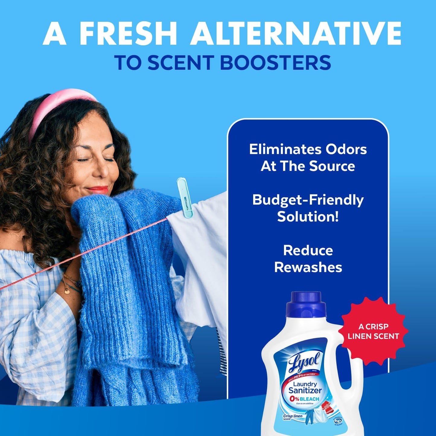 Lysol Laundry Sanitizer Additive, Bacteria-Causing Laundry Odor Eliminator, Detergent Additive, Crisp Linen, 90oz