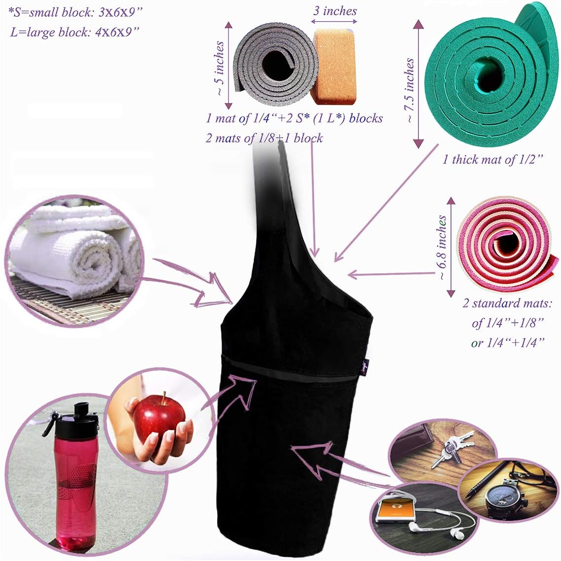 Yoga Mat Bag & Carrier with Pockets for Women
