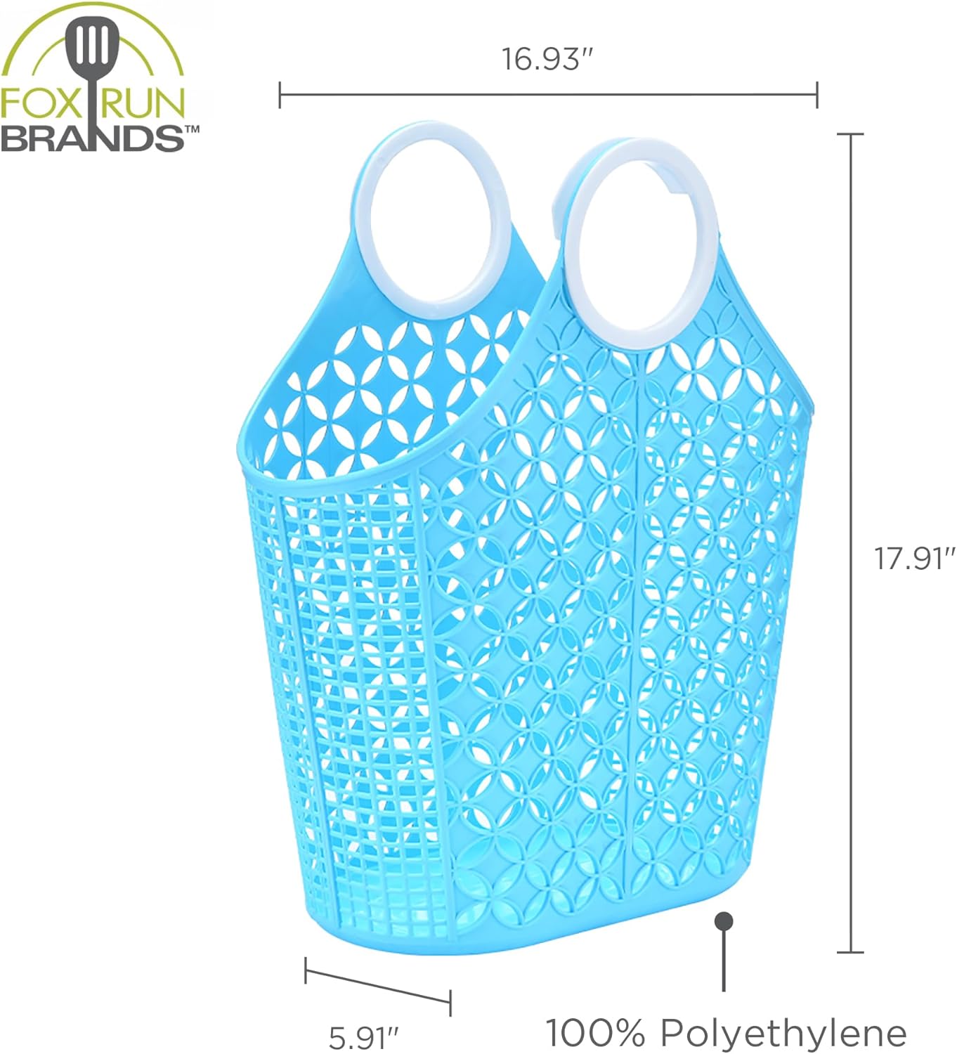 Fox Run Blue Cleaning Caddy, Laundry and Produce Basket with Built-In Handles, 6" x 14" x 18"