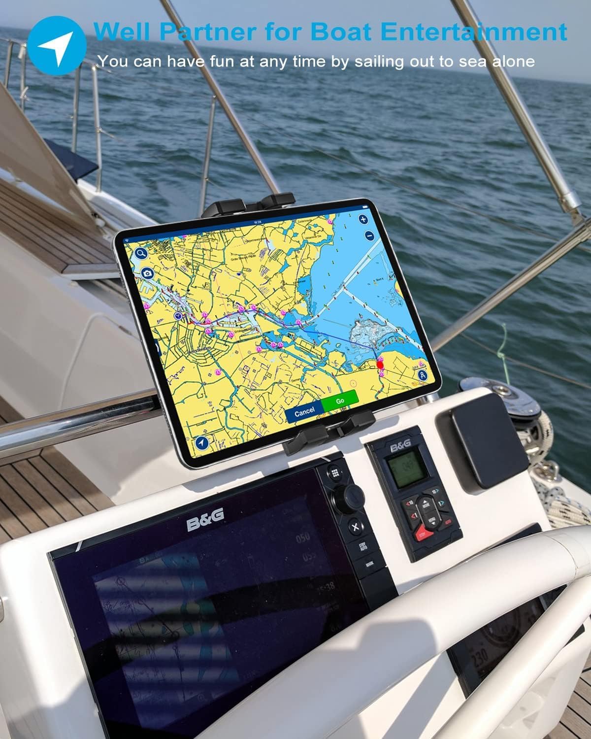 LycoGear Lycan Series Marine Boat Boat Helm Rail Tablet & Smartphone Pole Handle bar Holder Mount for iPad Pro 12.9 10.5 9.7 Air Mini GalaxyTab Phone 17 16 Pro Max Plus Fold Pixel Surface Pro Slate
