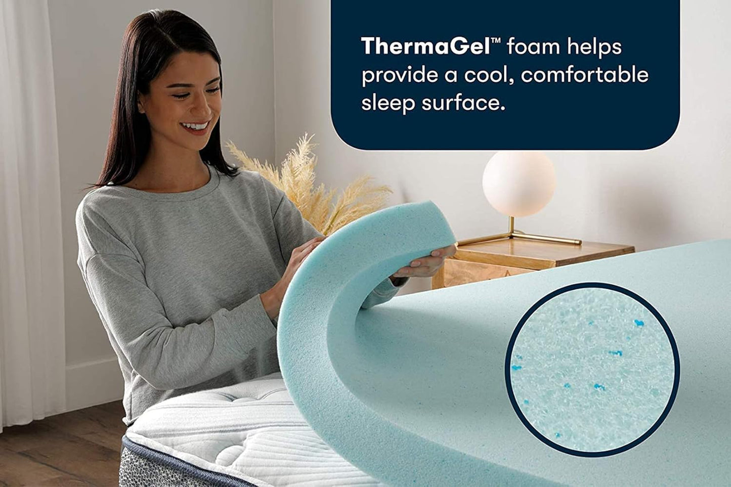 Serta ThermaGel Cooling, Pressure-Relieving Memory Foam Mattress Topper, 3 Inch, King, Made in The USA