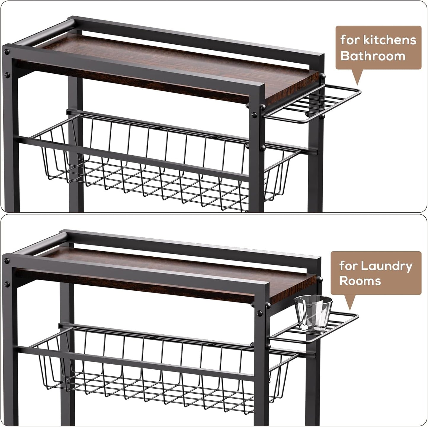 4 Tier Slim Rolling Storage Cart with Pull-Out Baskets, Narrow Sliding Storage Slim Laundry Rolling Cart Between Washer and Dryer