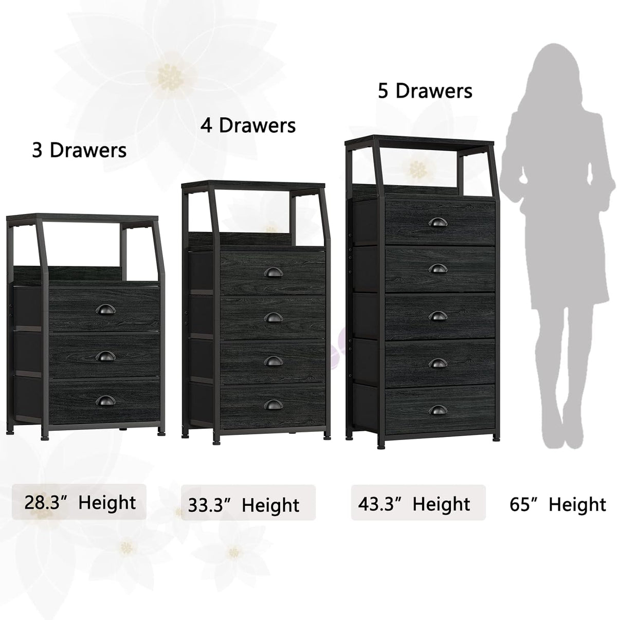 Furnulem Dorm Tall Nightstand, Small Dresser for Bedroom with Fabric Drawer