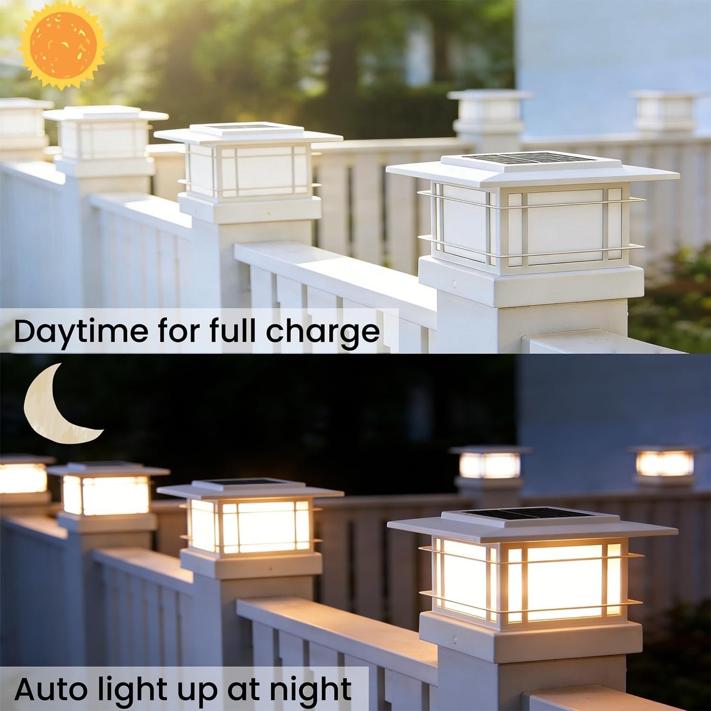 Dynaming 4x4 Solar Post Cap Lights Outdoor with 2 Color Modes, Fence Post Solar Lights White Shell Fit for 4x4 Vinyl/Wooden Posts, High Brightness LED Lighting Decor for Garden Deck Patio, 6 Pack
