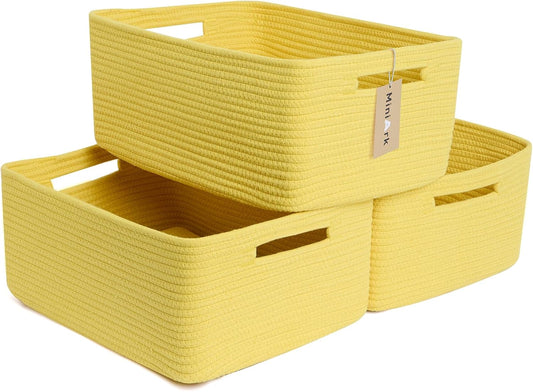 MiniArk Large Storage Baskets for Shelves, 17 x 13 x 7.5” Closet Organizers Bins for Clothes Blanket Towels, Baby Nursery, Toy Baskets Box, Woven Rope Baskets, 3 Packs Yellow