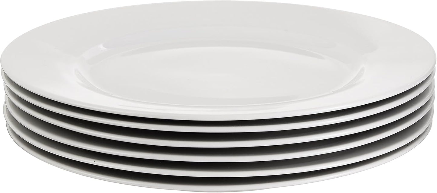 Amazon Basics 6-Piece White Dinner Plate Set, Microwave and Dishwasher Safe for Everyday Use, 10.5 inches