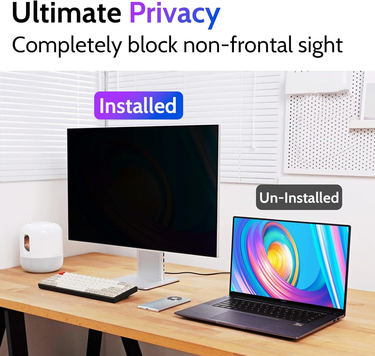 Peslv Privacy Screen for Computer Monitor 23.8 Inch 16:9 Aspect Ratio, Anti Blue Light Glare Removable 23.8 in Privacy Screen Filter Protective Film, HD 23.8 Inch Privacy Screen Protector for Monitor