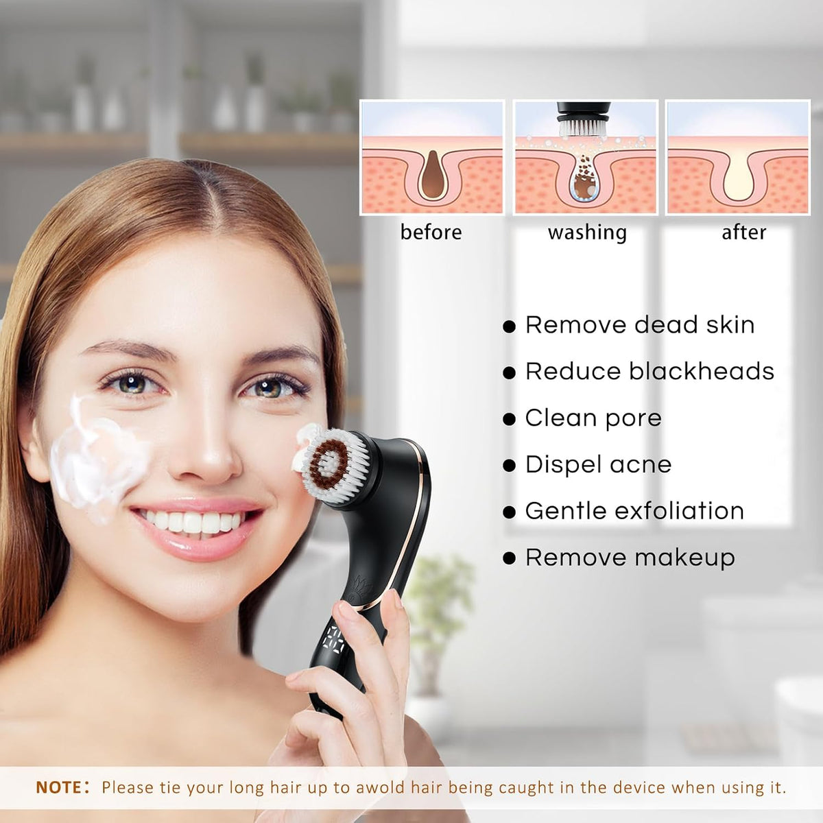 Facial Cleansing Brush, Rechargeable Electric Face Scrubber, 2-Speed Modes