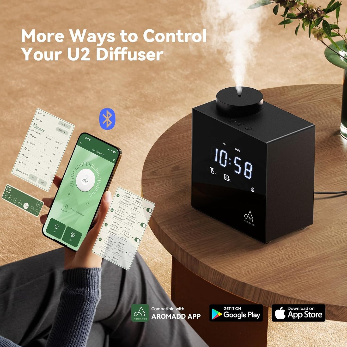 2026 Smart Waterless Diffuser, 2000 Sq.Ft Cold Air Scent Diffuser with Clock & Environmental Display | 7 Fragrance Levels, 9 Timer Settings, Hotel Collection Diffuser for Home & Large Rooms (Black)