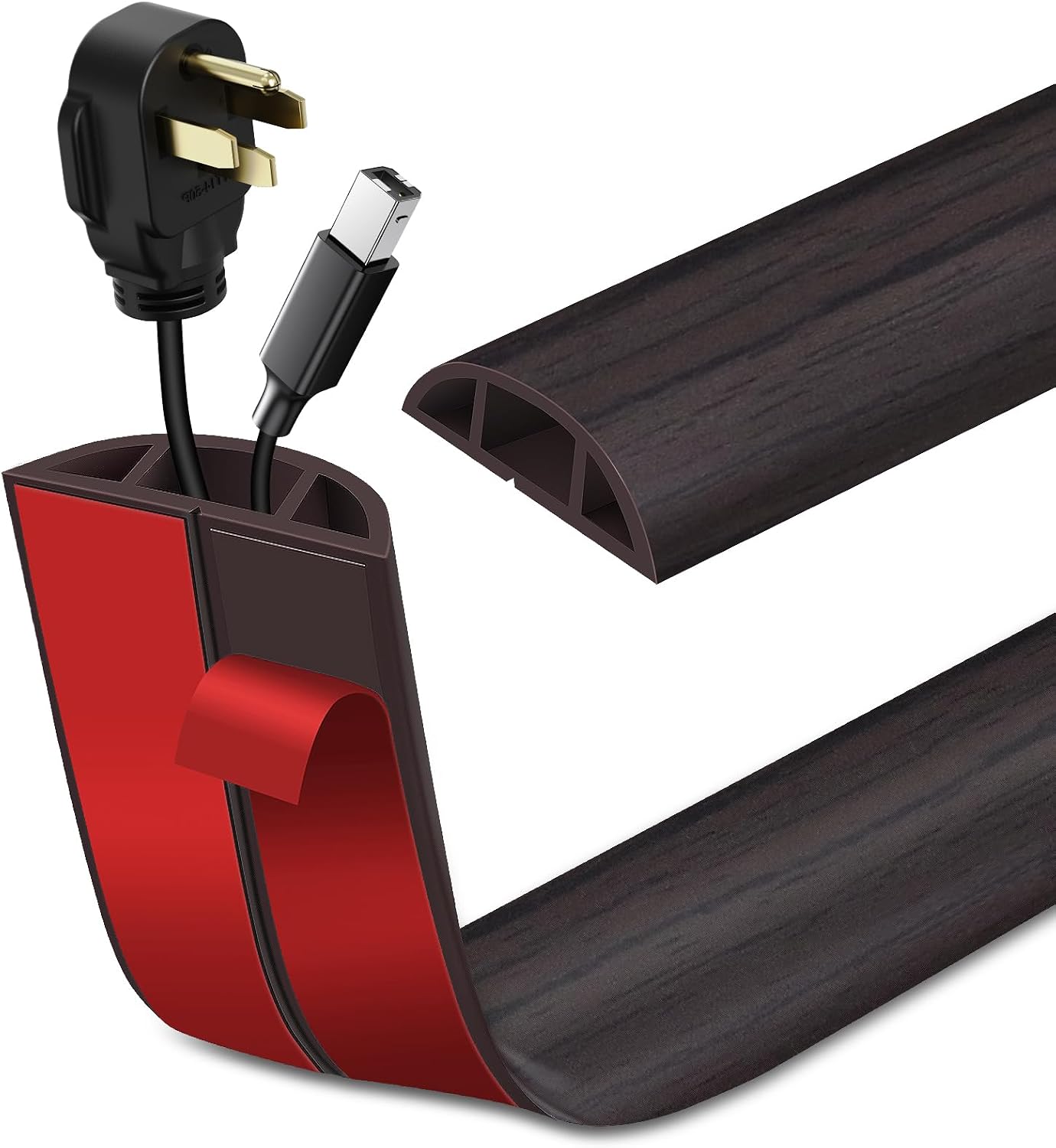 LSGCQ Floor Cord Cover Self Adhesive Cord Hider Floor Cable Management | Cord Covers for Wires on Floor Cable Cover, Prevent Cable Trips, Cable Cavity 0.59" W x 0.31" H, 10Ft, Dark Walnut