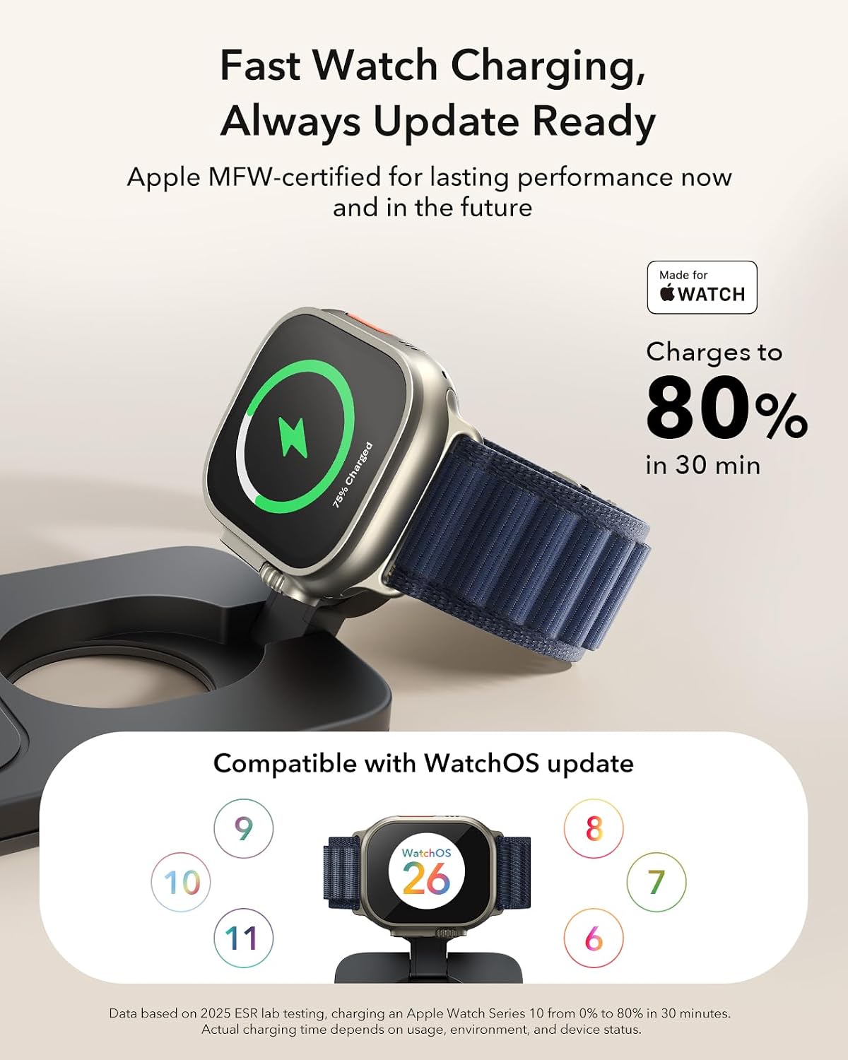 ESR 3 in 1 Charging Station, Qi2.2 Certified for iPhone 17/16 with iOS 26 | 25W Foldable Wireless Charger Stand w/Cryoboost,Phone Cooling Fast Charging Dock,for AirPods & Apple Watch,50W Adapter, Black