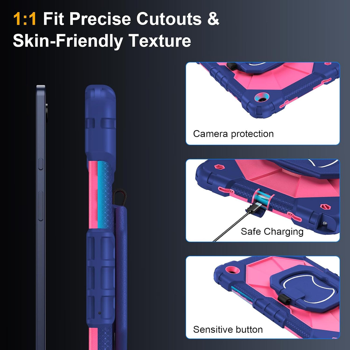 Case for Samsung Galaxy Tab A11+/A9+ Plus 11 Inch 2026/2024, Auorld Rugged Case for Samsung Galaxy A9+/A11+ Tablet with Screen Protector 360 Rotating Stand Shoulder Strap Pen Holder, Navy Pink