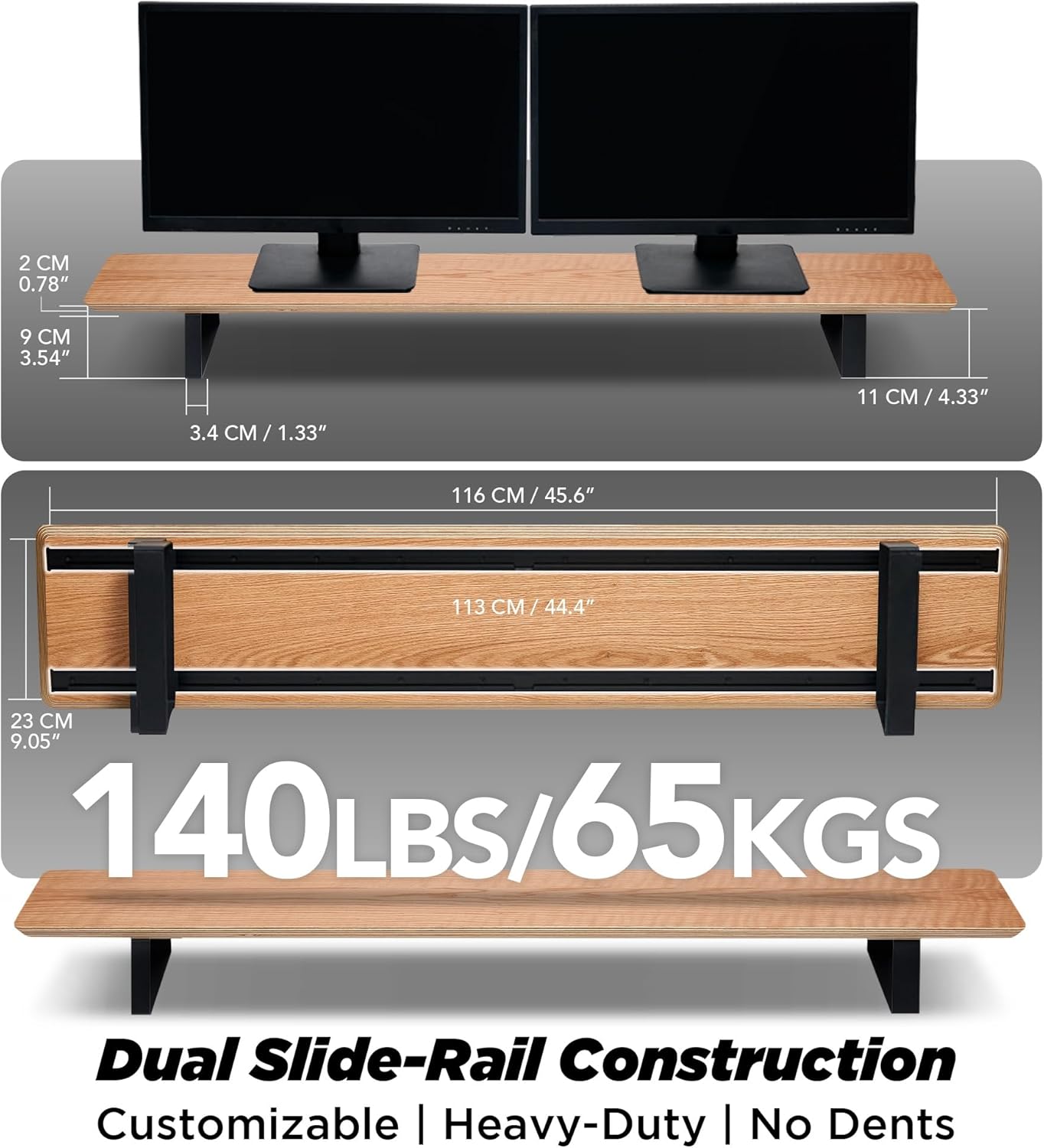 ULTRARM Moodular Wooden Monitor Stand 45.6” (116cm) Large Desk Organizer with Metal Slide Rails for Drawer, Tray, Laptop, Tablet, Phone & Headphones Customizable Riser for Organized Workspace Oak
