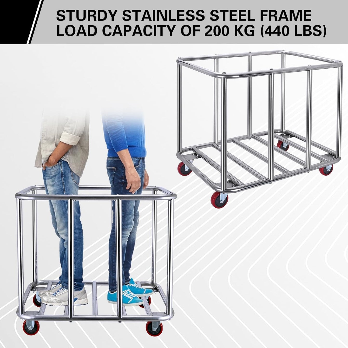 Commercial Laundry Cart with Wheels,400L Large Industrial Laundry Cart,Commercial Laundry Basket with Sturdy Stainless Steel Frame and Oxford Bag for Home Hotel Hospital 440 lbs (Black)