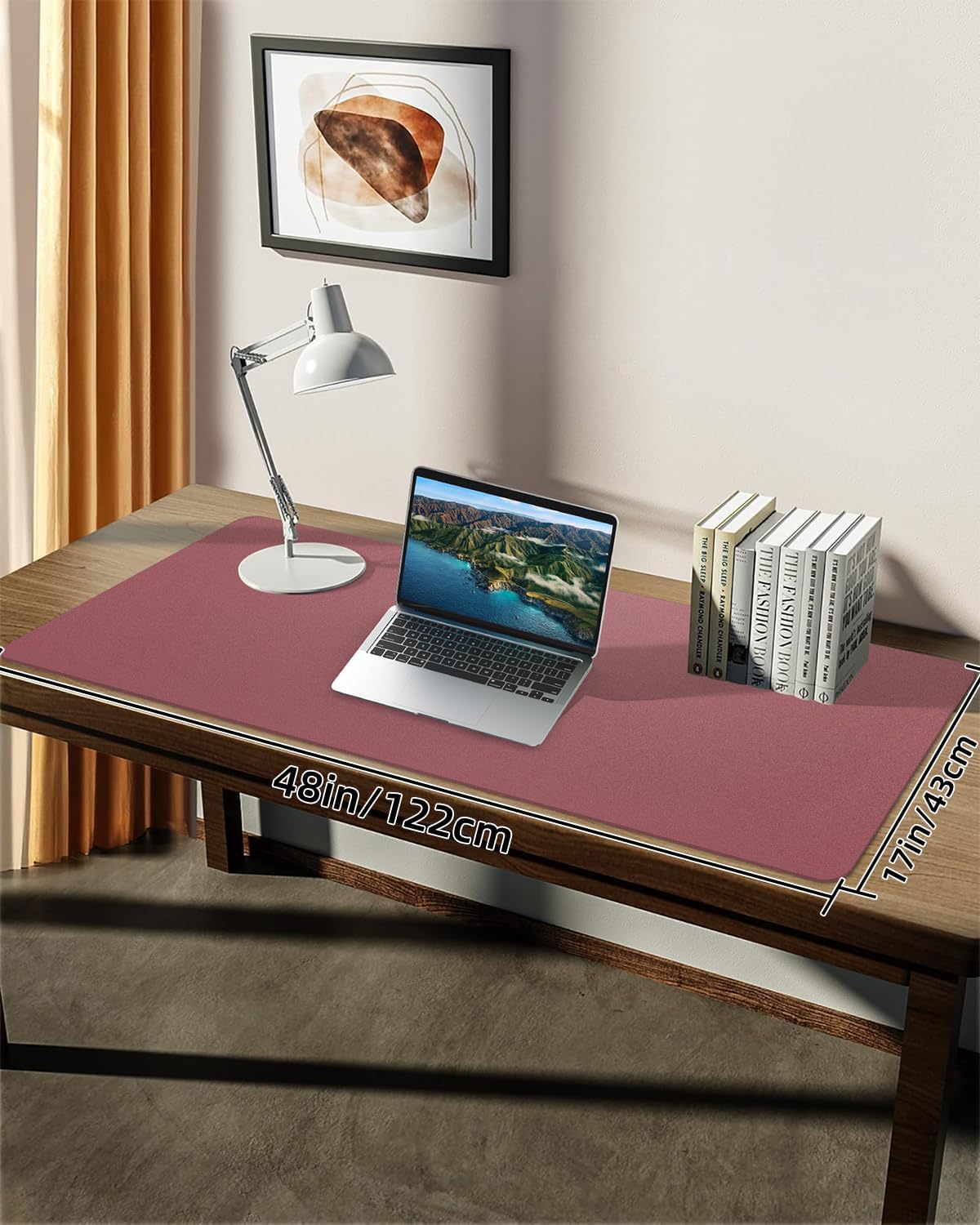 Leather Desk Pad Protector, Large Desk Mat, Mouse Pad, Non-Slip PU Leather Desk Blotter,Desk Cover mat,Desk mat for Keyboard and Mouse,Mat for Office&Home (Rose Purple, 48" x 17")