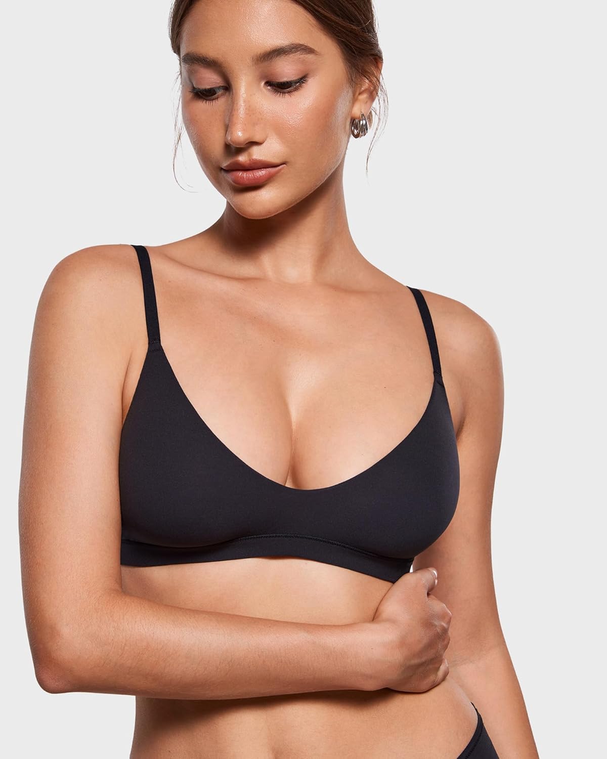 INLYRIC Women's Inbarely Soft Scoop Bralettes No Padding Cami Bras Unlined No Underwire Comfort Sleep Bralette Pullover