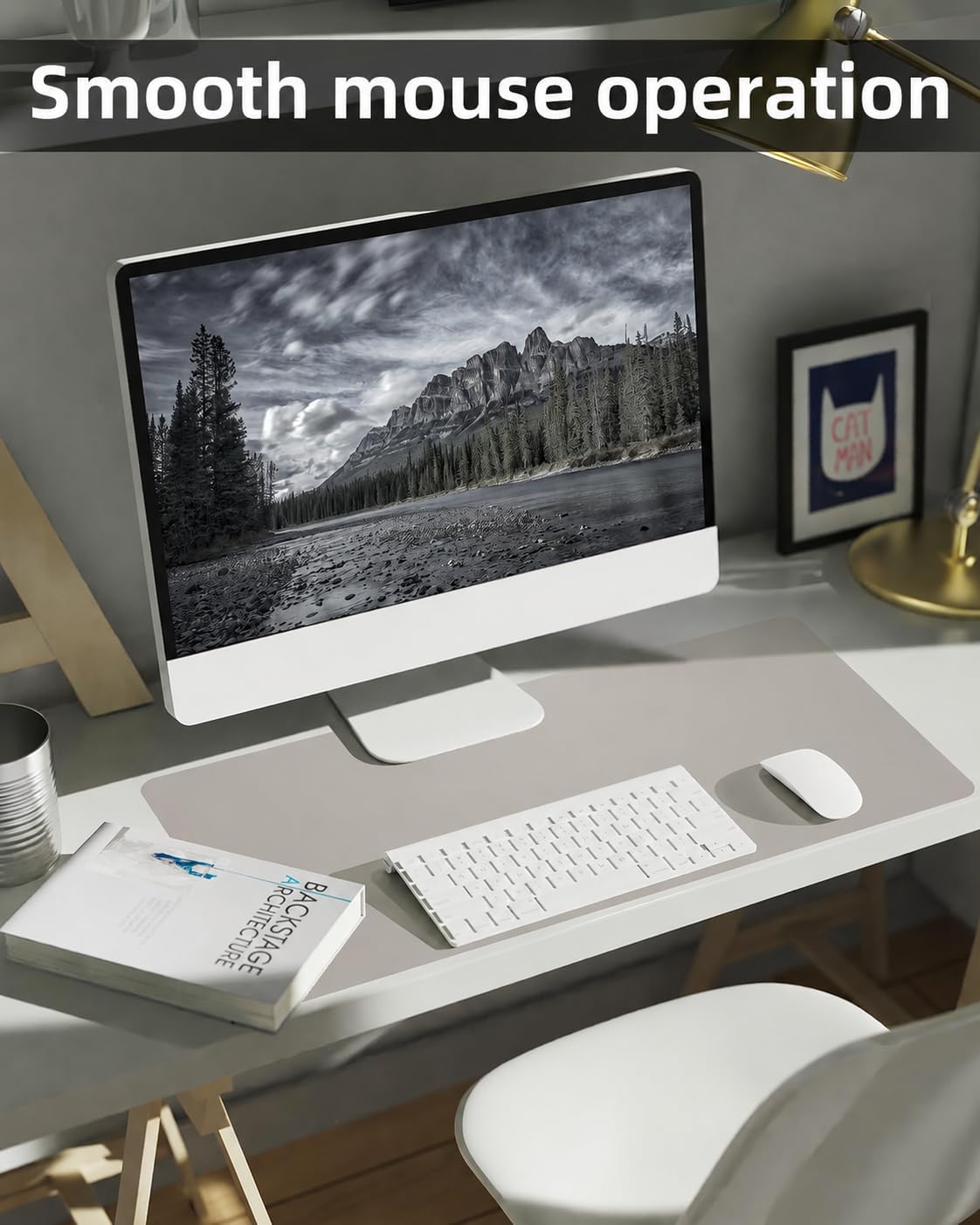 Leather Desk Protector, Laptop Mat - Non-Slip PU, Waterproof Writing Pad for Office/Home (31.5"x15.7", Light Grey)