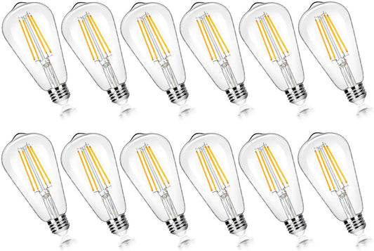12-Pack Vintage 7W ST58 LED Edison Light Bulbs 60W Equivalent, 850Lumens, 3000K Soft Warm White, E26 Base LED Filament Bulbs, CRI90+, Non-Dimmable Antique Glass Style Great for Home, Bedroom, Office