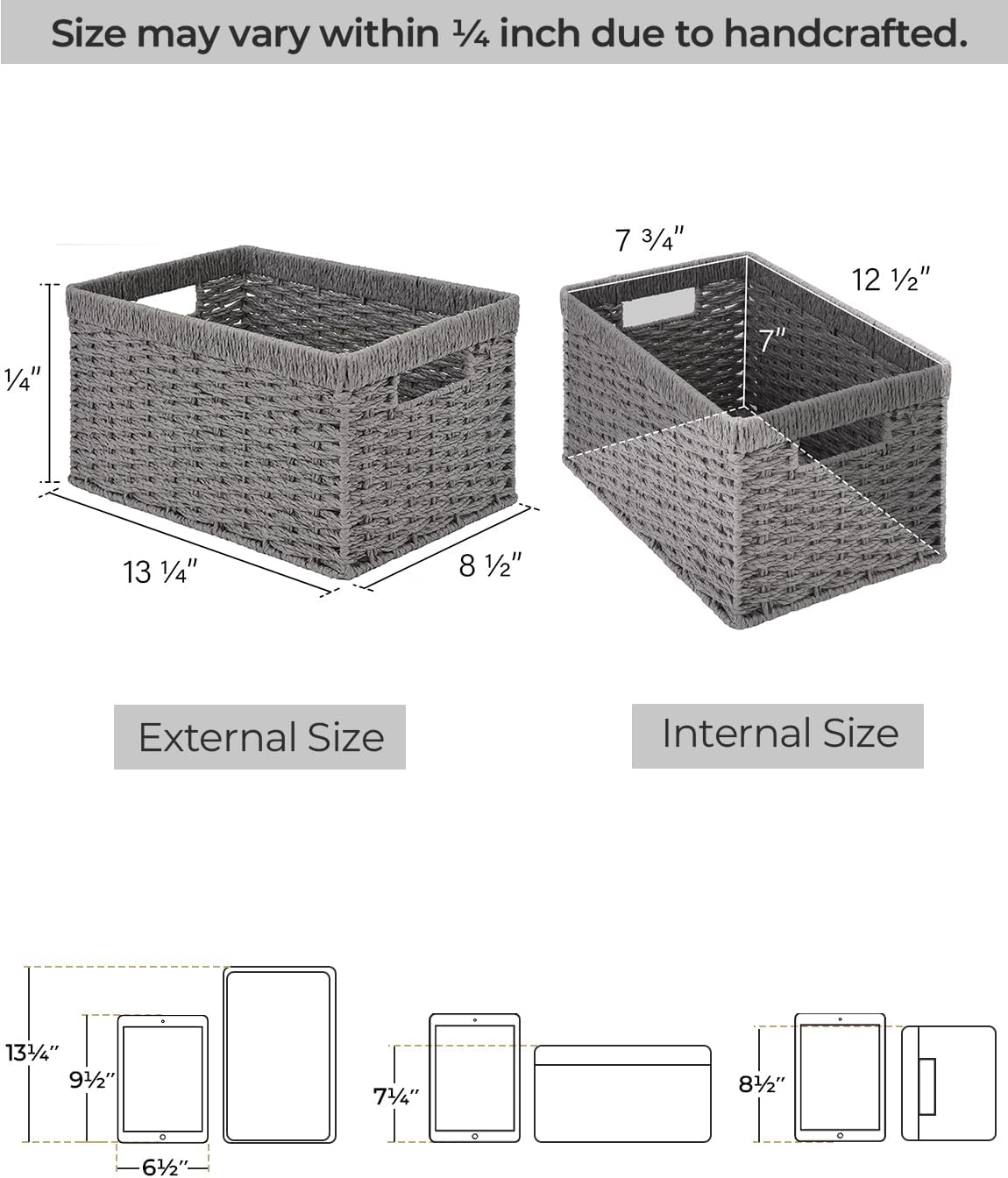 StorageWorks Wicker Storage Baskets, Gray Baskets for Storage, 2-Pack
