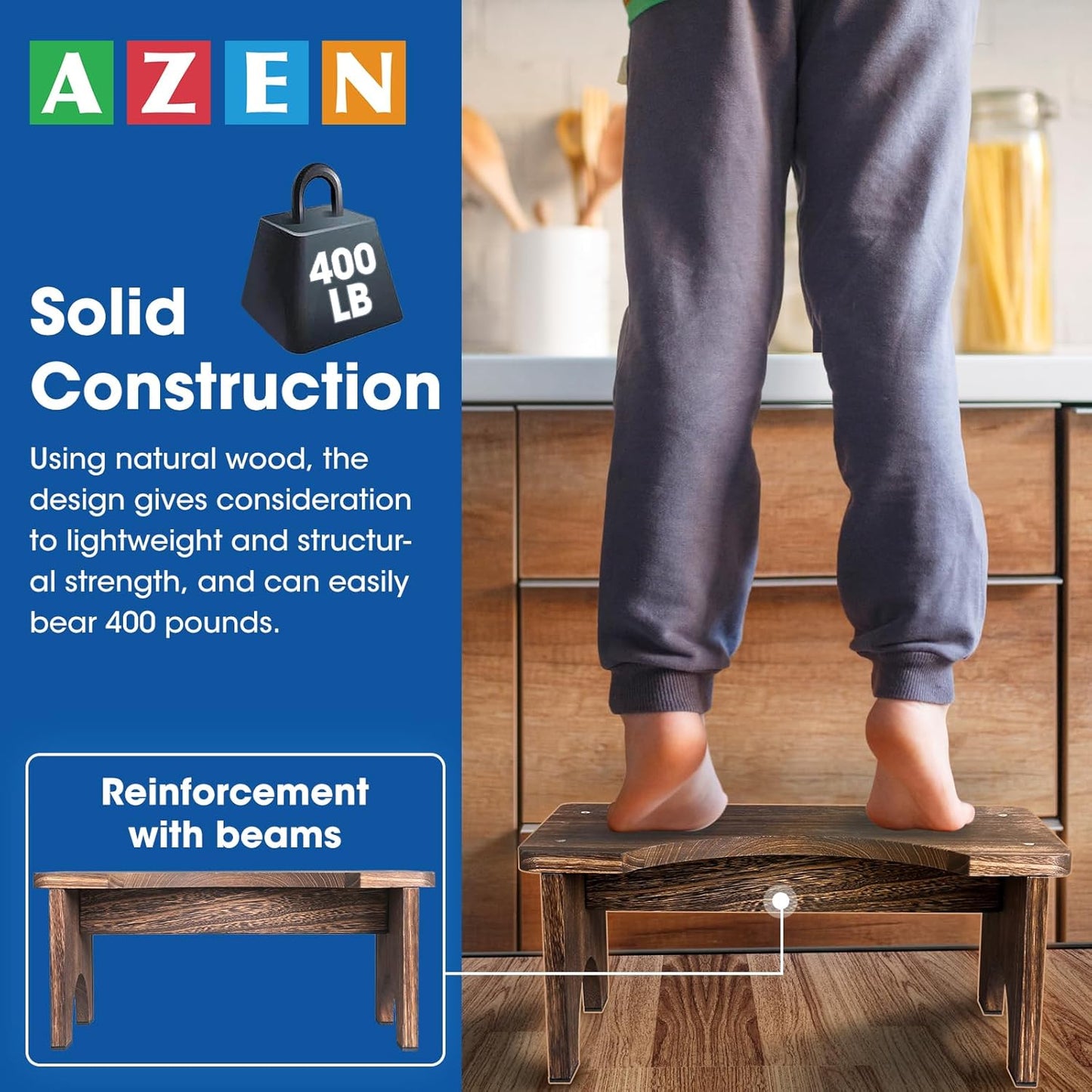 AZEN Wood Toilet Stool Squat Adult, Poop Stool for Bathroom Adults, Portable Toilet Potty Stools for Adults, 7 Inch Height