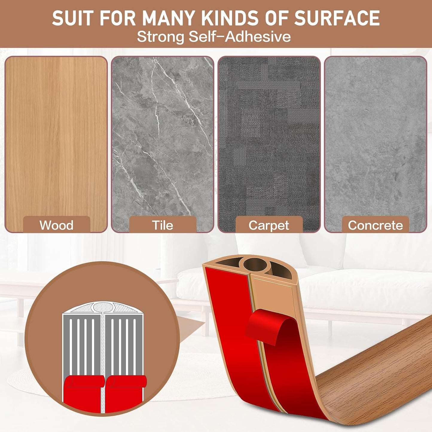 LSGCQ Floor Cord Cover Self Adhesive Cord Hider Floor Cable Management | Cord Covers for Wires on Floor Cable Cover, Prevent Cable Trips, Cable Cavity 0.32" W x 0.32" H, 20Ft, Light Brown Wood