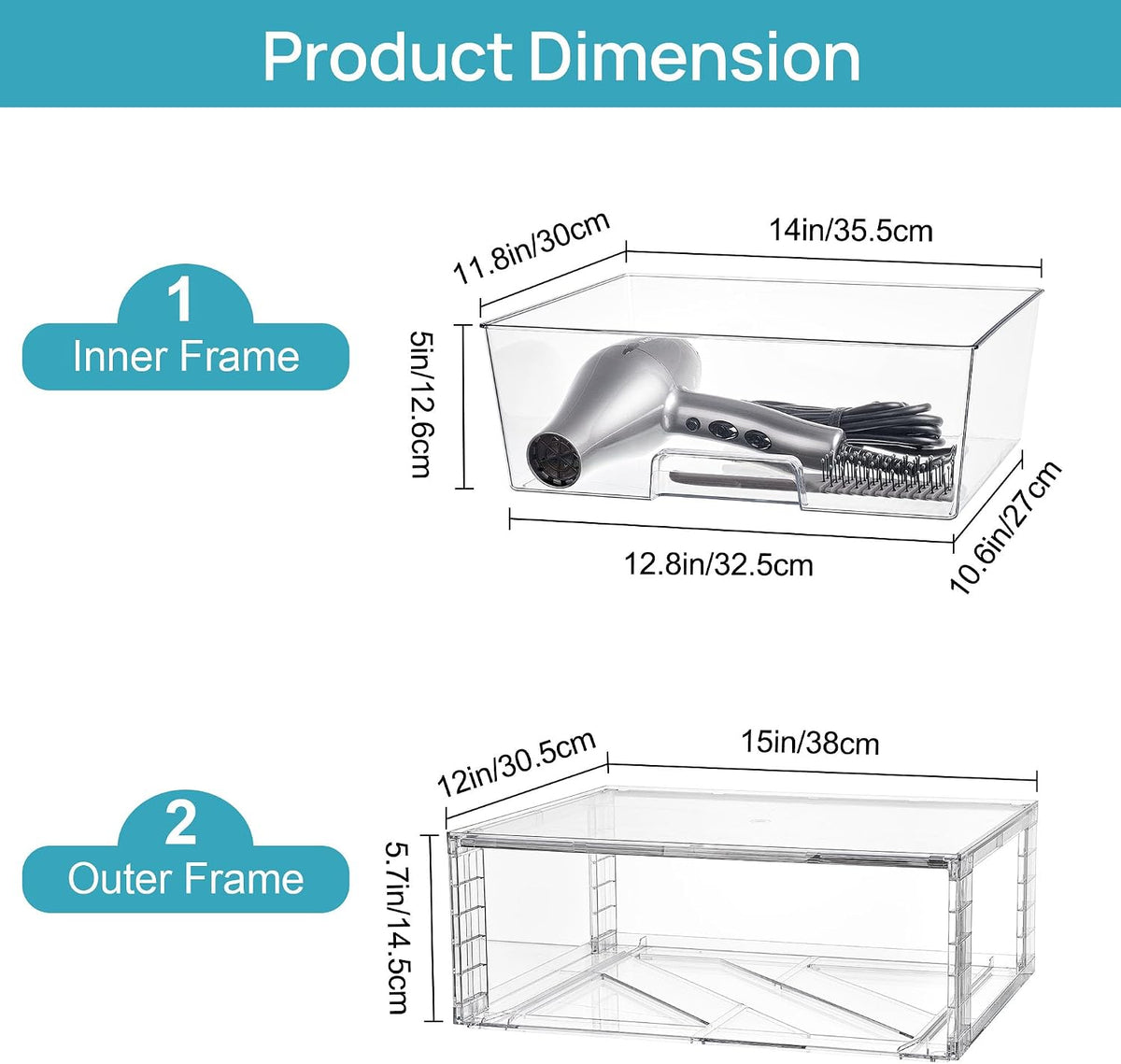 Vtopmart 4 Pack Large Clear Stackable Storage Drawers for Closet, Pantry