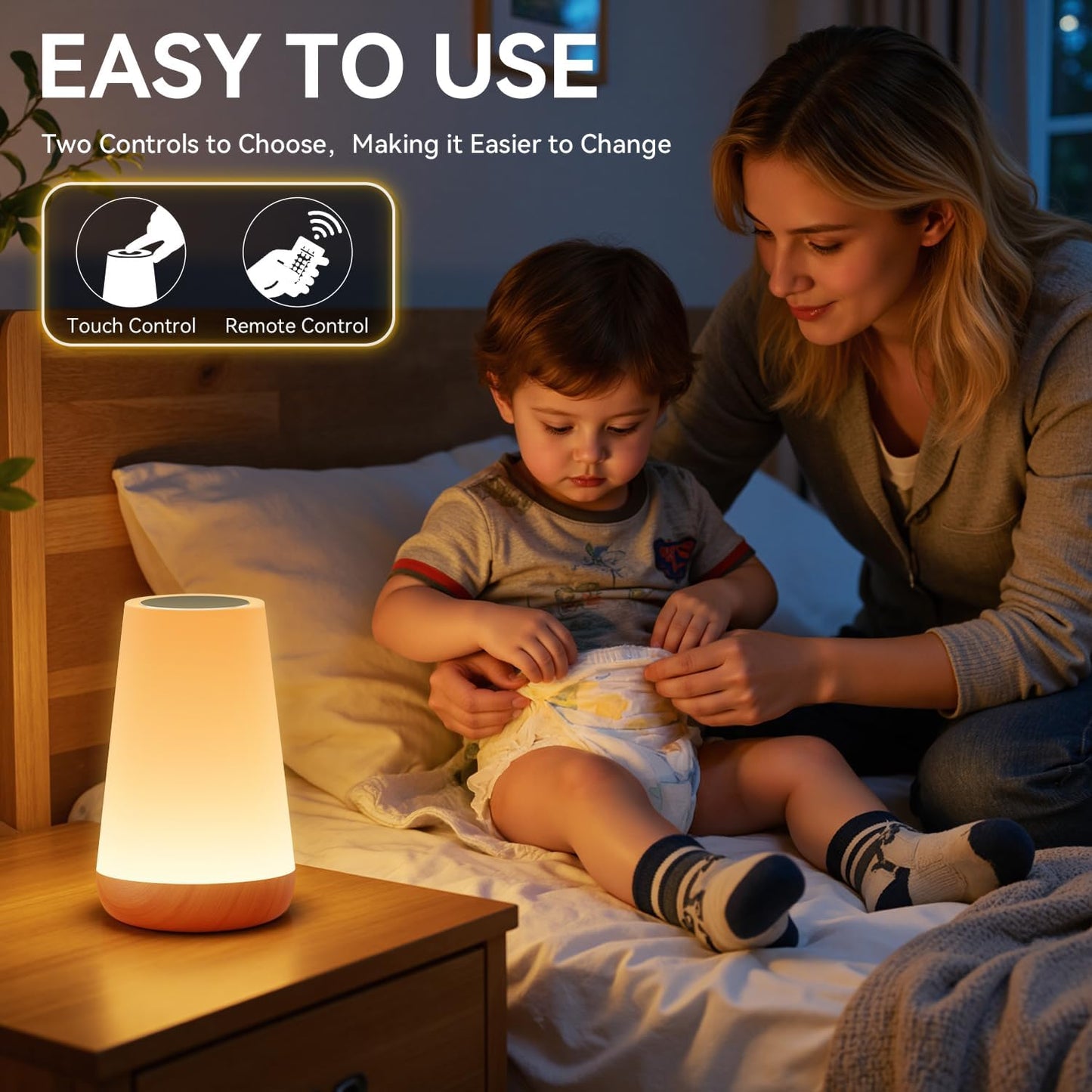 Auxmir Rechargeable LED Night Light, Touch & Remote Control Bedside Lamp with 13 Colors, 5 Brightness Levels, Portable Table Lamp for Kids Baby Nursery, Bedroom, Bathroom, Camping, Light Brown
