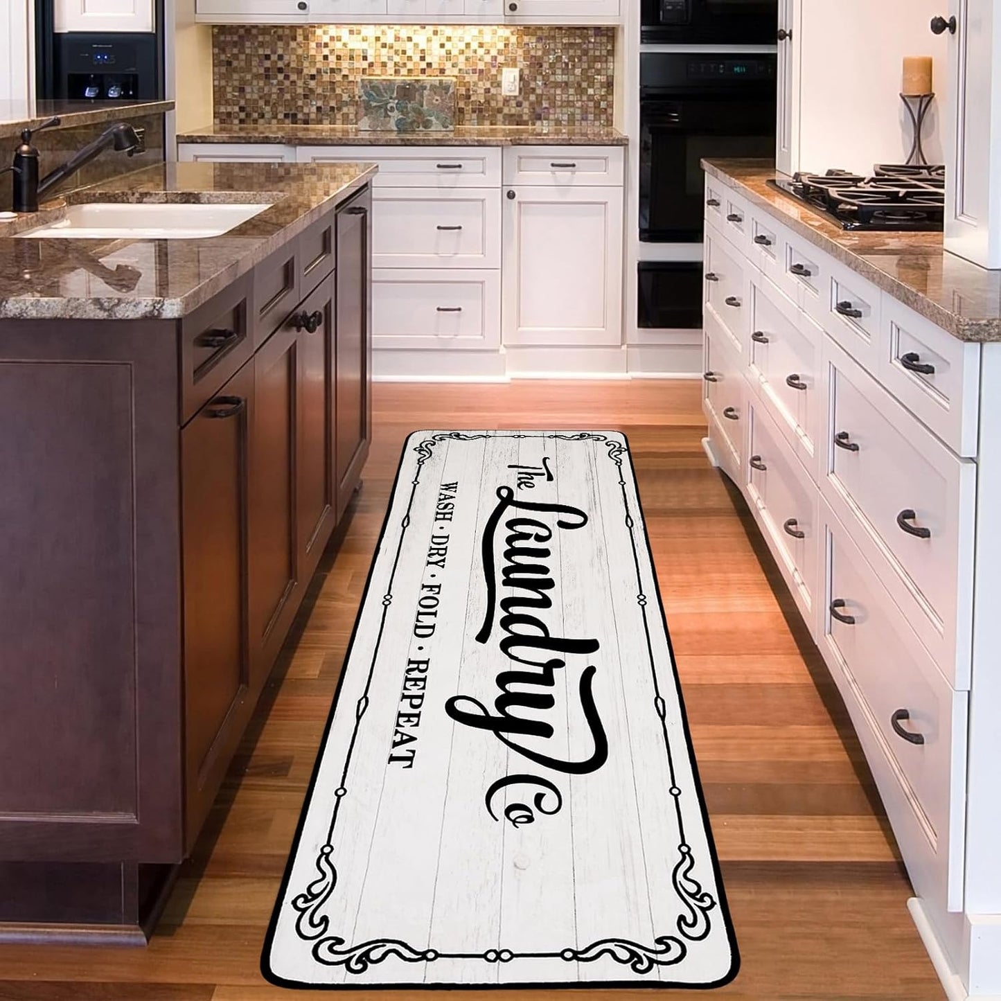 Laundry Room Rug Runner 20"X49" TPR Non Slip Farmhouse Laundry Rugs for Laundry Room Decor Washable Runner Rugs for Kitchen Floor Mudroom and Bathroom-White