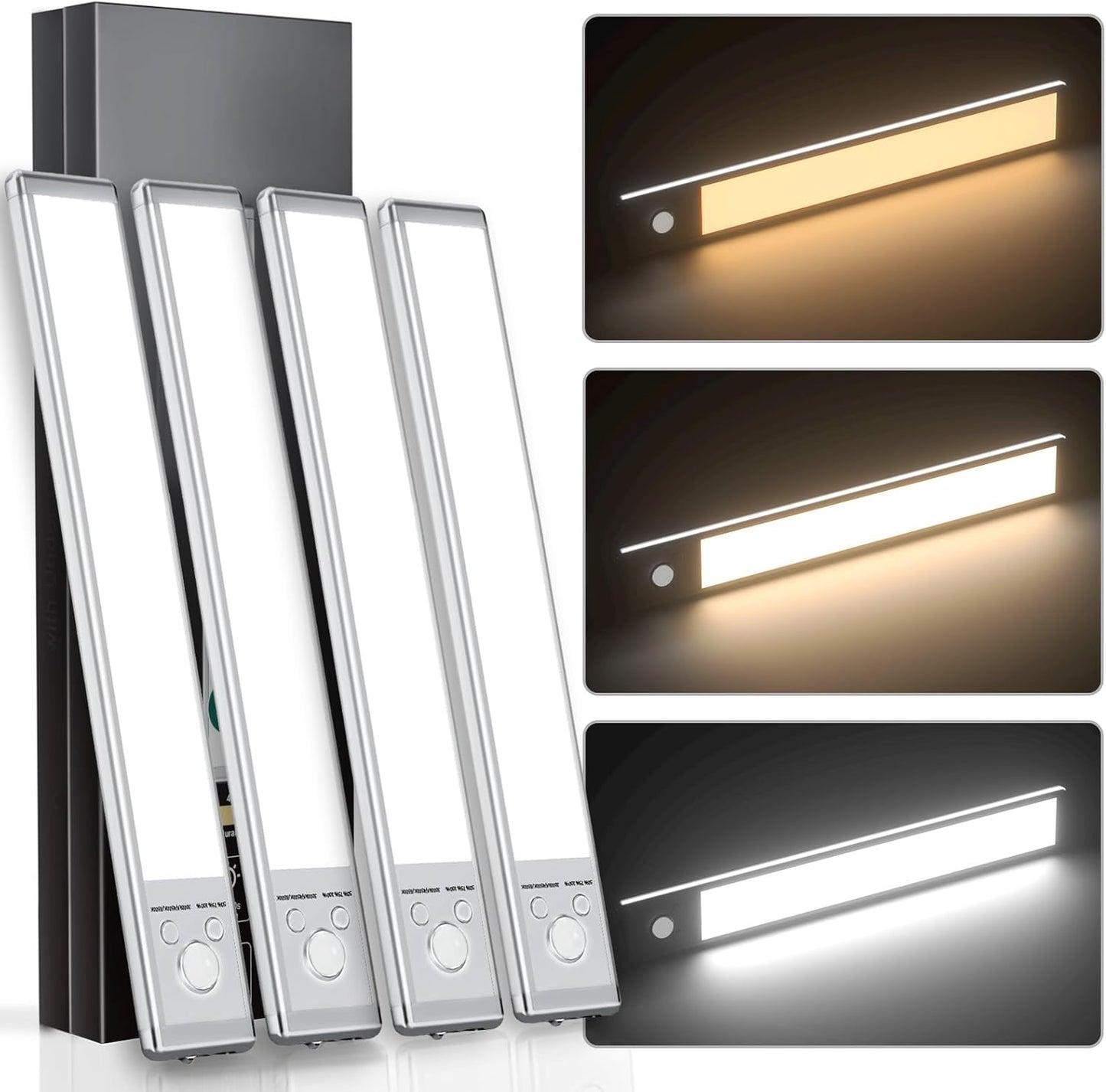 Under Cabinet Lights,76 LED Operated Motion Sensor Light Indoor,1500mAh USB Rechargeable Closet Lights, 2 Pack Magnetic Dimmable Closet Lights，Wireless Under Counter Lights for Kitchen, Stairs