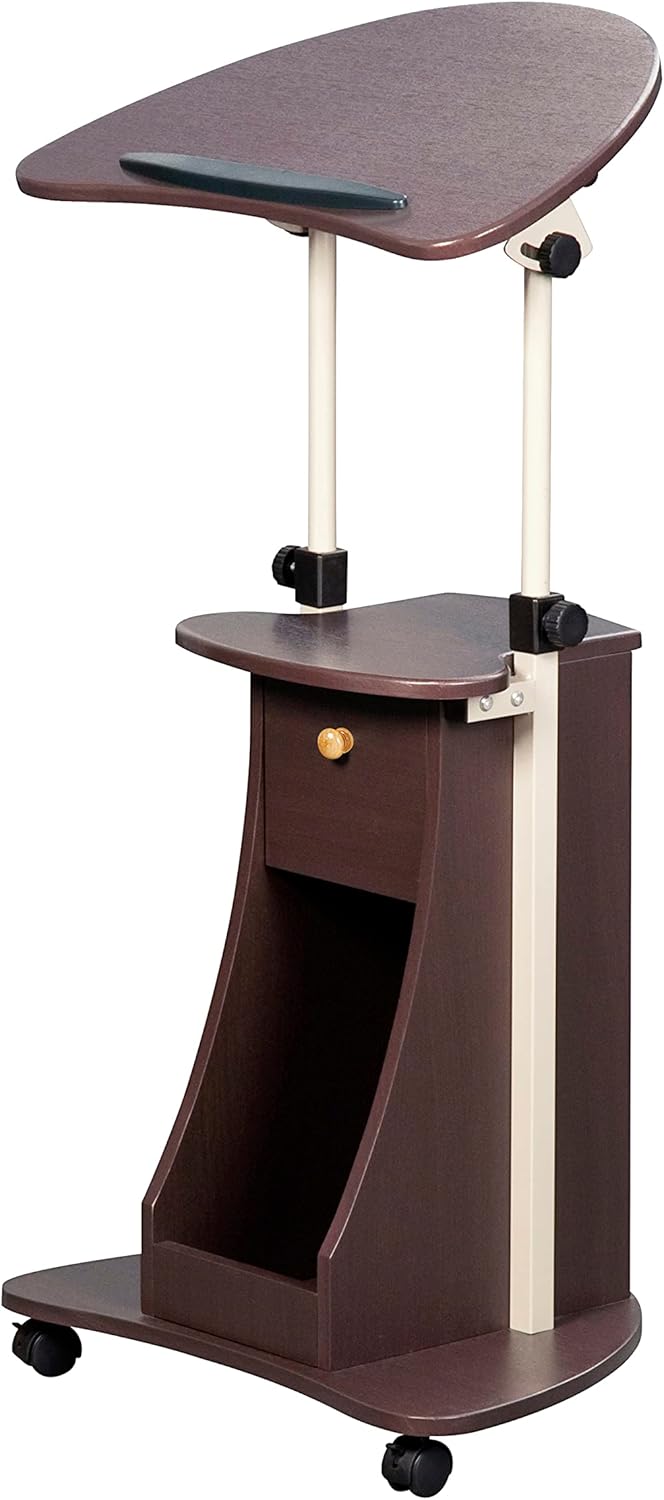 Techni Mobili Sit-to-Stand Rolling Adjustable Storage Medical Laptop Computer Cart, Chocolate, B005