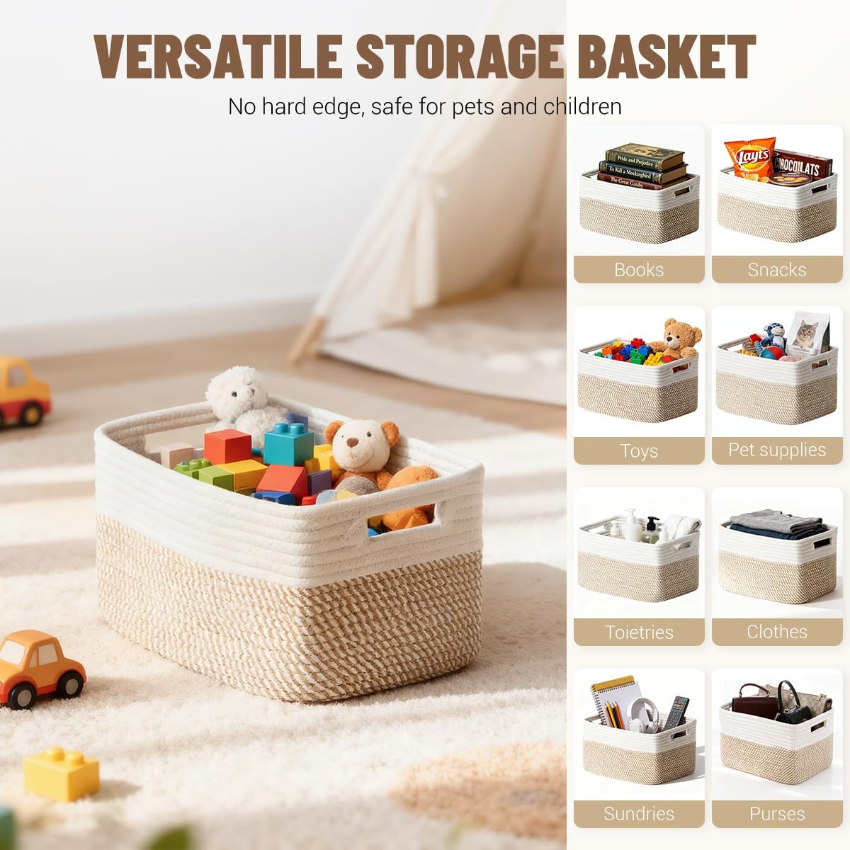 5 Pack Woven Storage Baskets, Decorative Storage Bins for Organizing