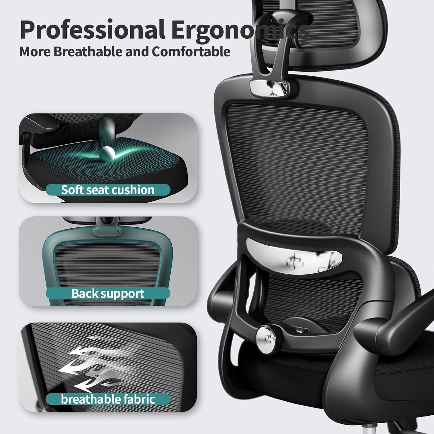 TRALT Office Chair Ergonomic Desk Chair, 330 LBS Home Mesh Office Desk Chairs with Wheels, Comfortable Gaming Chairs (Black)
