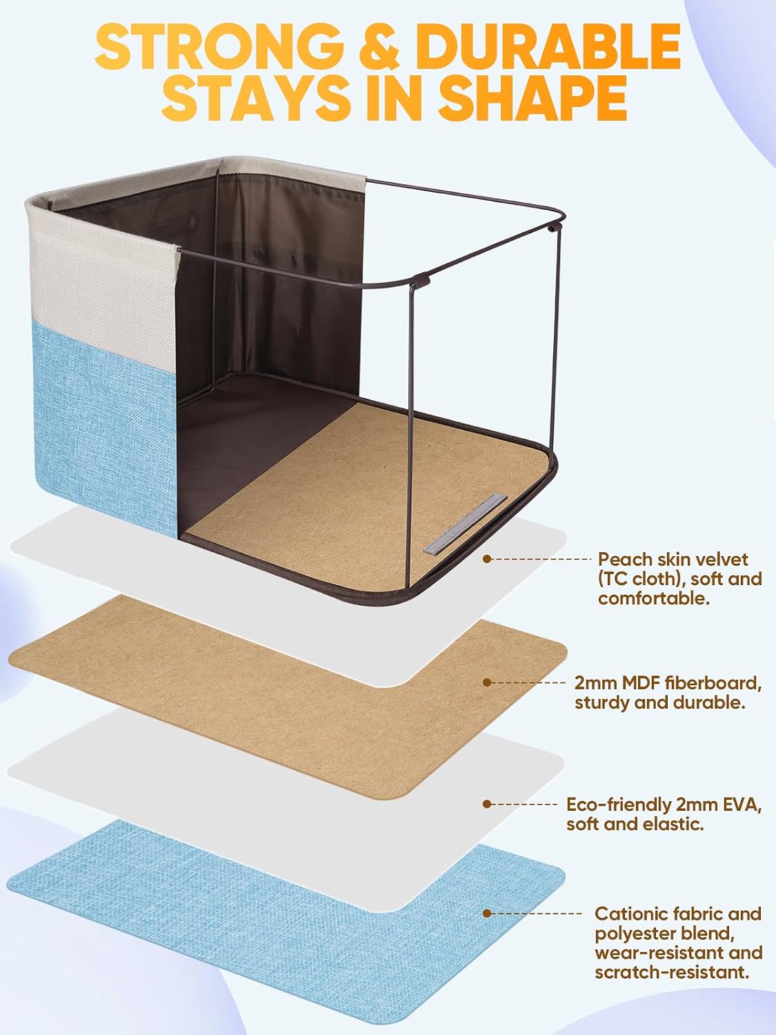 BALEINE 2 Pack Fabric Closet Storage Bins for Shelves, Linen Closet Organizers and Storage, Decorative Baskets for Organizing, Shelf, Clothes, Home, Office (Skyblue, 15''x11''x9.5'')