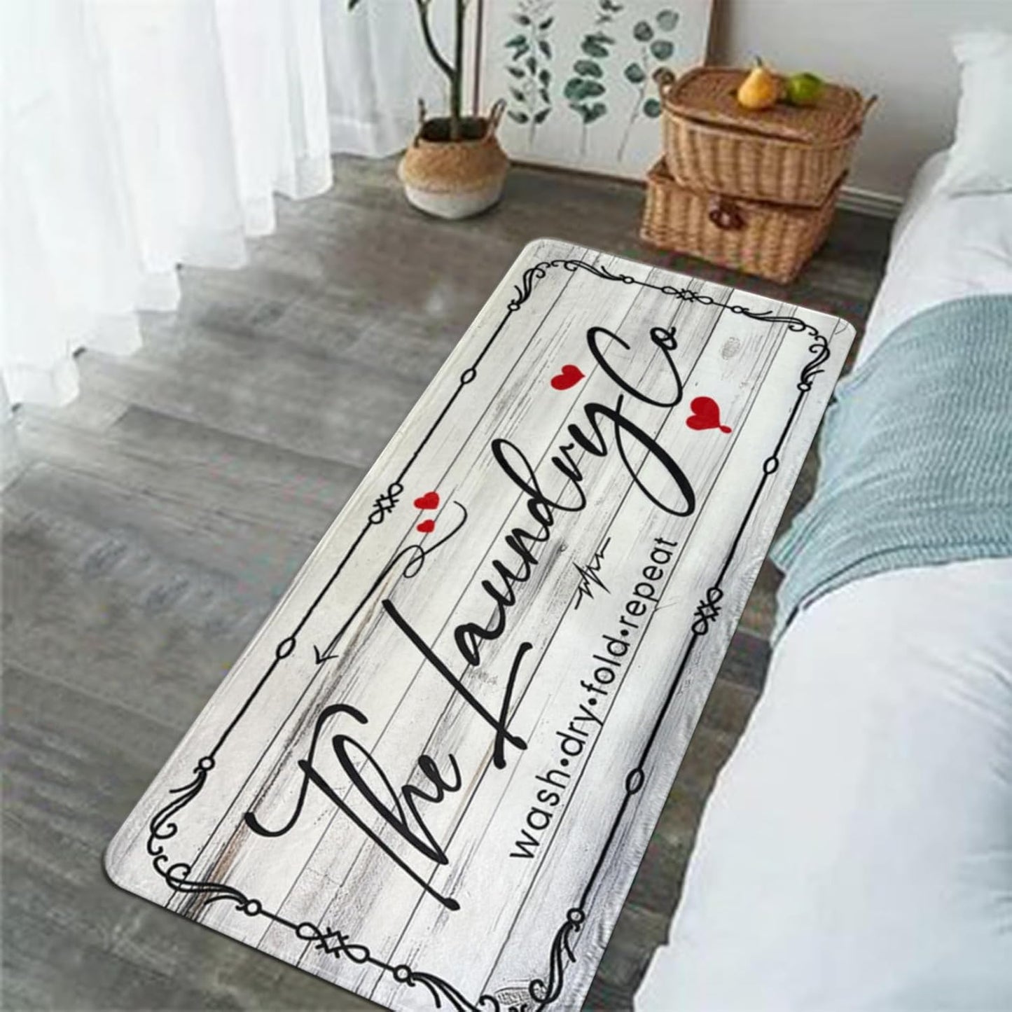 Laundry Room Rug Runner, 20"X47" Laundry Organization Waterproof Non Slip Mat Text Design Rug Machine Washable Large Bathroom Rugs Stylish Versatile Laundry Room Rugs Decor