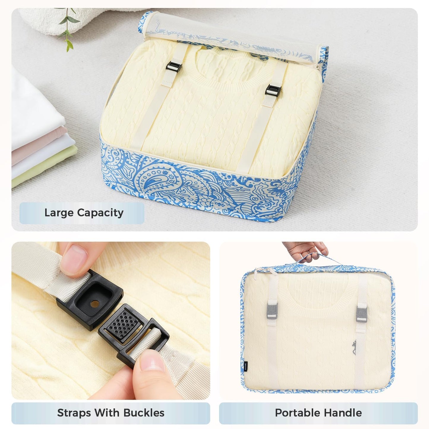 BAGAIL 8 Set Packing Cubes Luggage Packing Organizers for Travel Accessories-Blue paisley