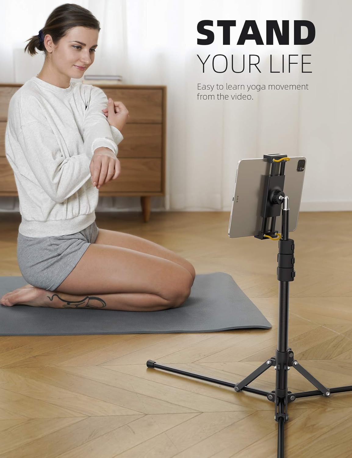 Lamicall Tablet Floor Tripod Stand - 64.9" Tablet Holder Mount with Adjustable Height for Watching, Bluetooth Remote, for 4.7-13" iPad Pro 12.9 11 10.5 Mini, Air, iPhone, Galaxy Tabs