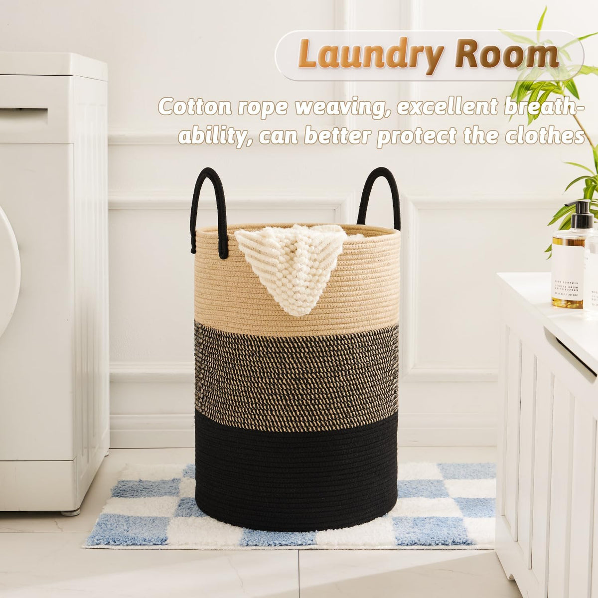 Artfeel Laundry Basket,Woven Cotton Rope Laundry Hamper,60L for Decorative Storage of Dirty Clothes,Toys and Blankets in Bathroom,Bedroom and Living Room