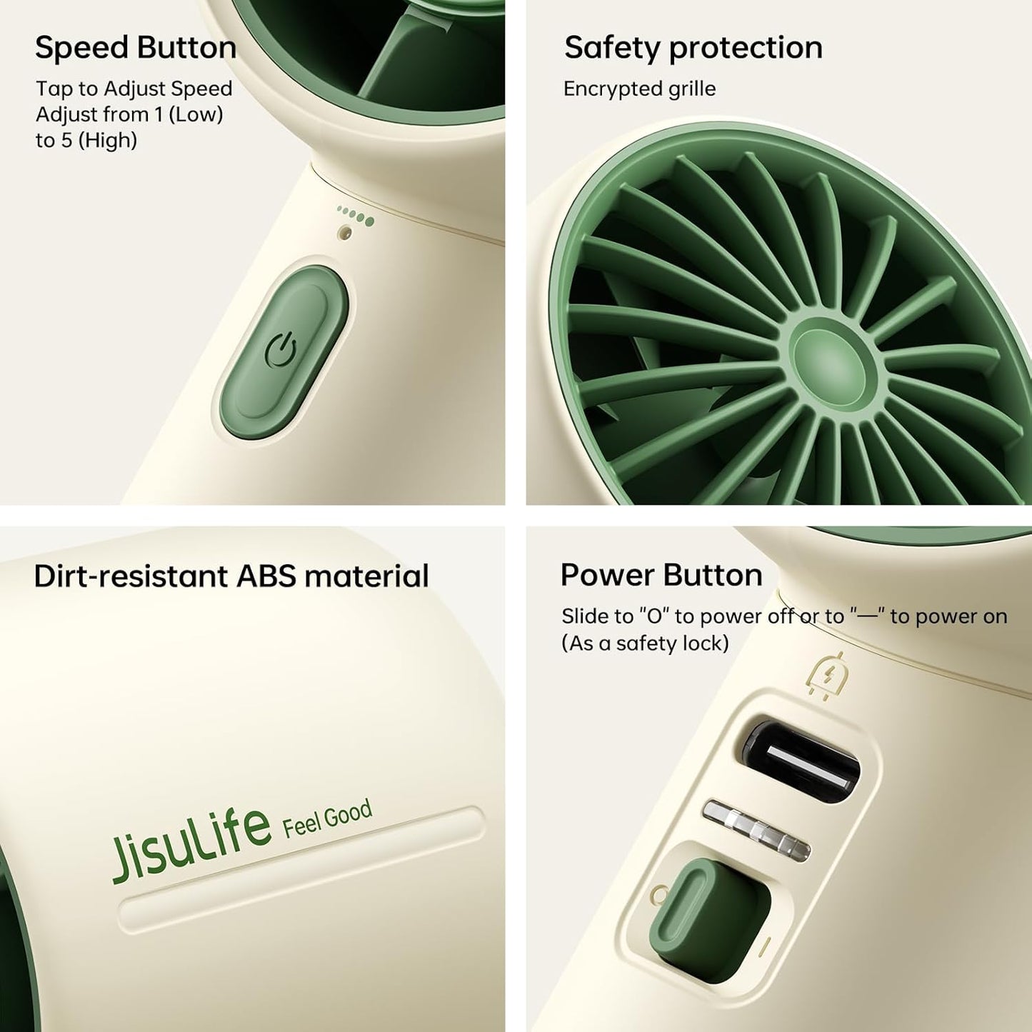 JISULIFE Handheld Turbo Fan, 4000mAh Rechargeable Portable Fan with Neck Strap, Stickers, Christmas Stockings, Ideal for Travel, Camping. Gifts for Women, Men, Kids (Beige)