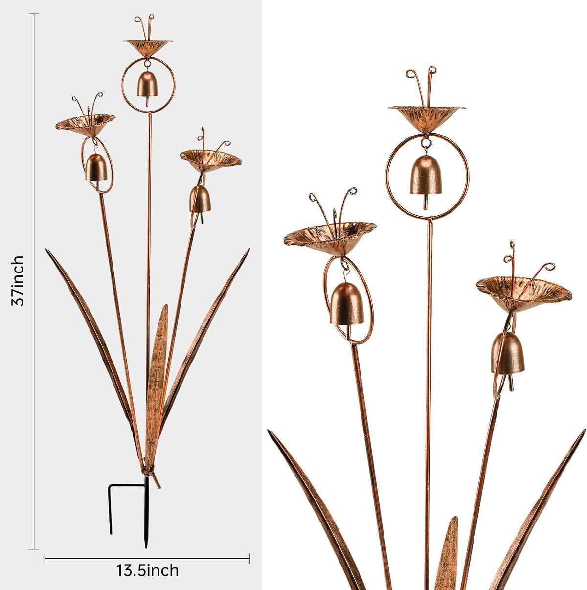 WSgift Gardens Metal Calla Lily Flowers with Bells for Outside Yard Art Metal Lilies Bronze