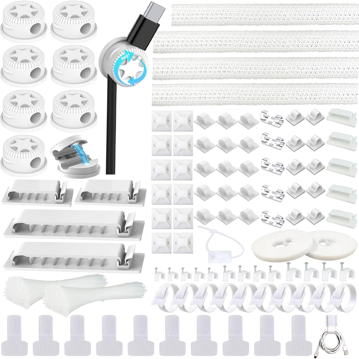 ELII 328Pcs White Cable Management Kit, 8 Magnetic Cable Clips