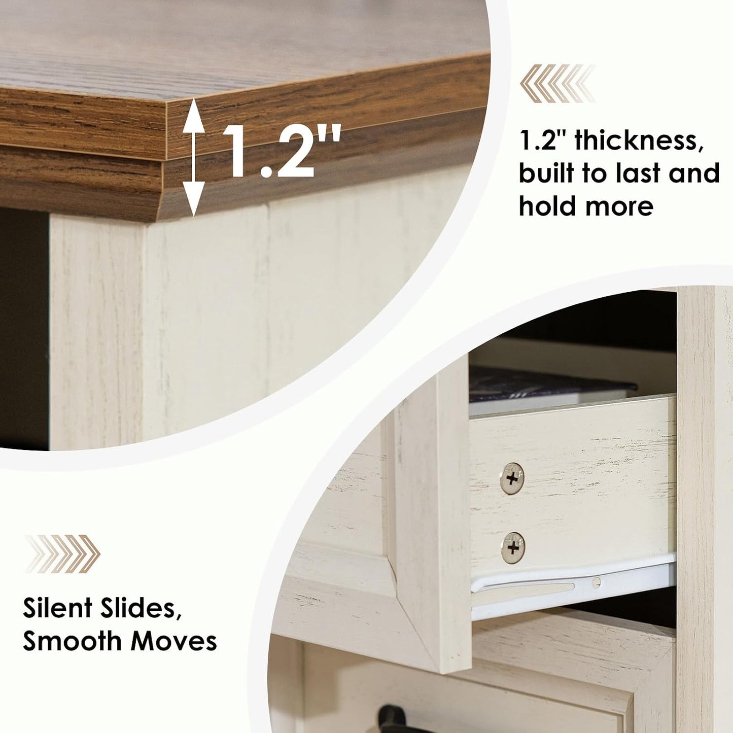 HOMMPA Farmhouse Nightstand w/Charging Station, Open Shelf, Rustic White
